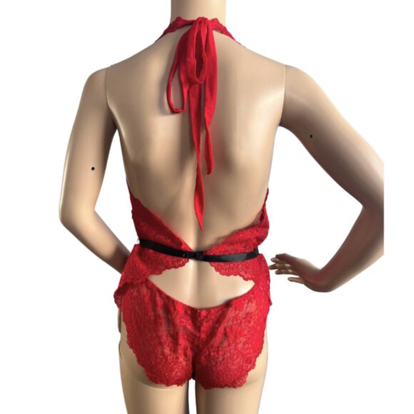 LA VIE EN ROSE One Piece lingerie / Lace bodysuit/ Red / Size L-XL - Picture 2 of 9